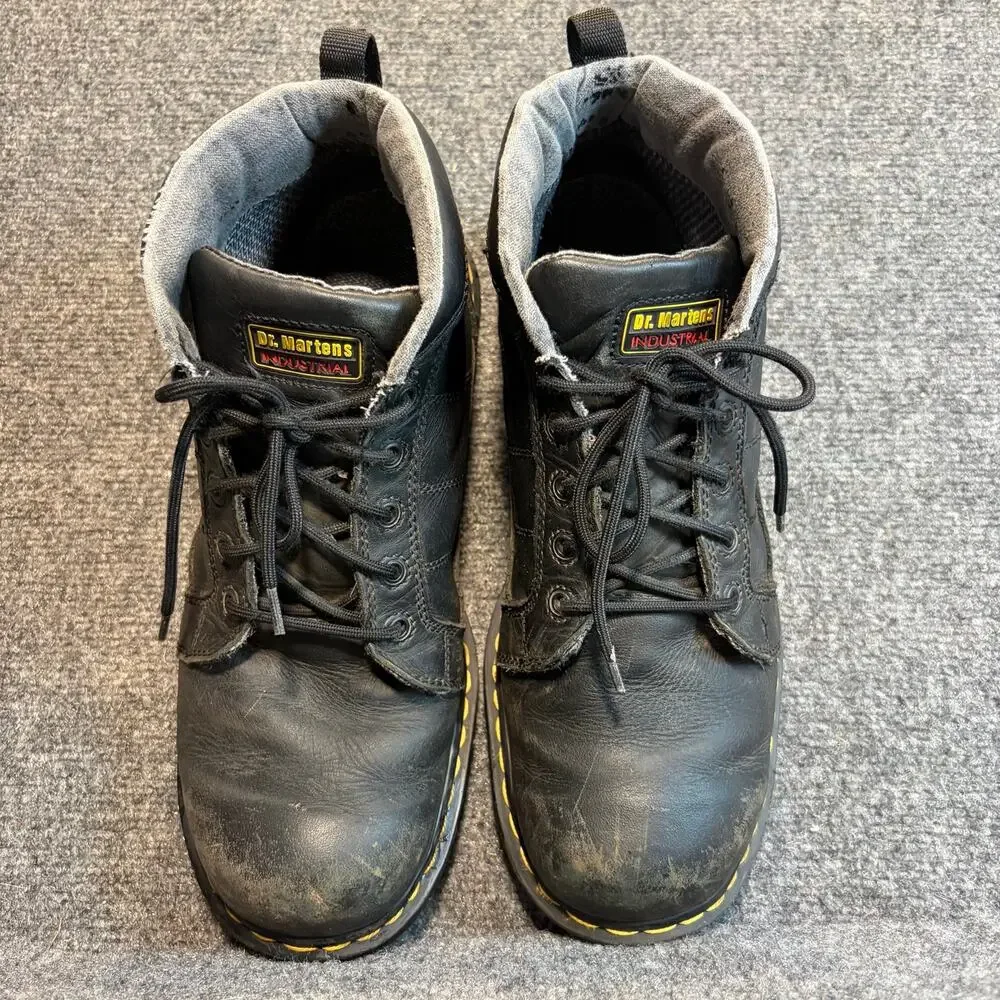 Dr. Martens Industrial Black Leather Steel Toe Work Ankle Boots Men Size 12